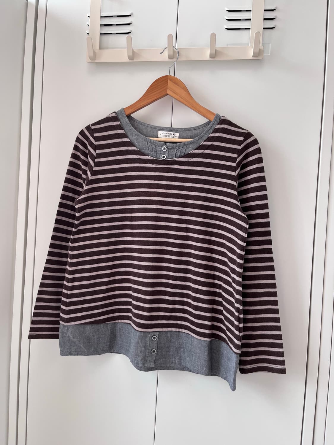 Cloundnine 줄무늬 셔츠 레이어드 티셔츠 상품이미지4