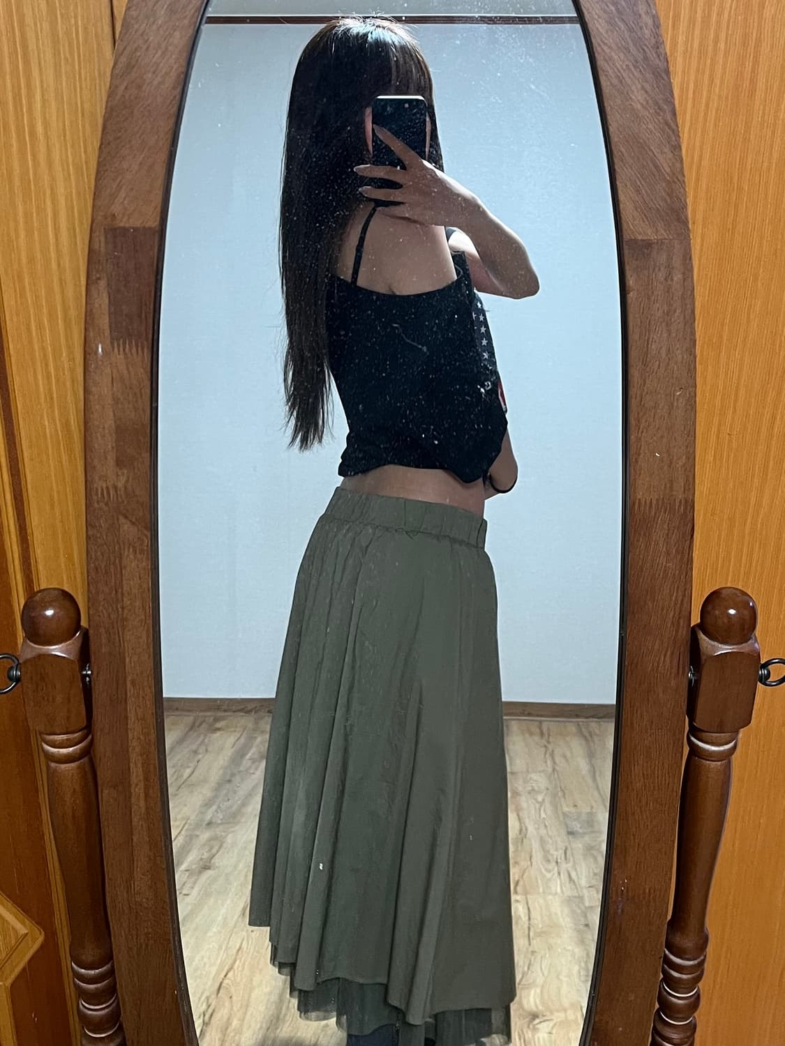 메쉬레이어드 밴딩 롱스커트 상품이미지3