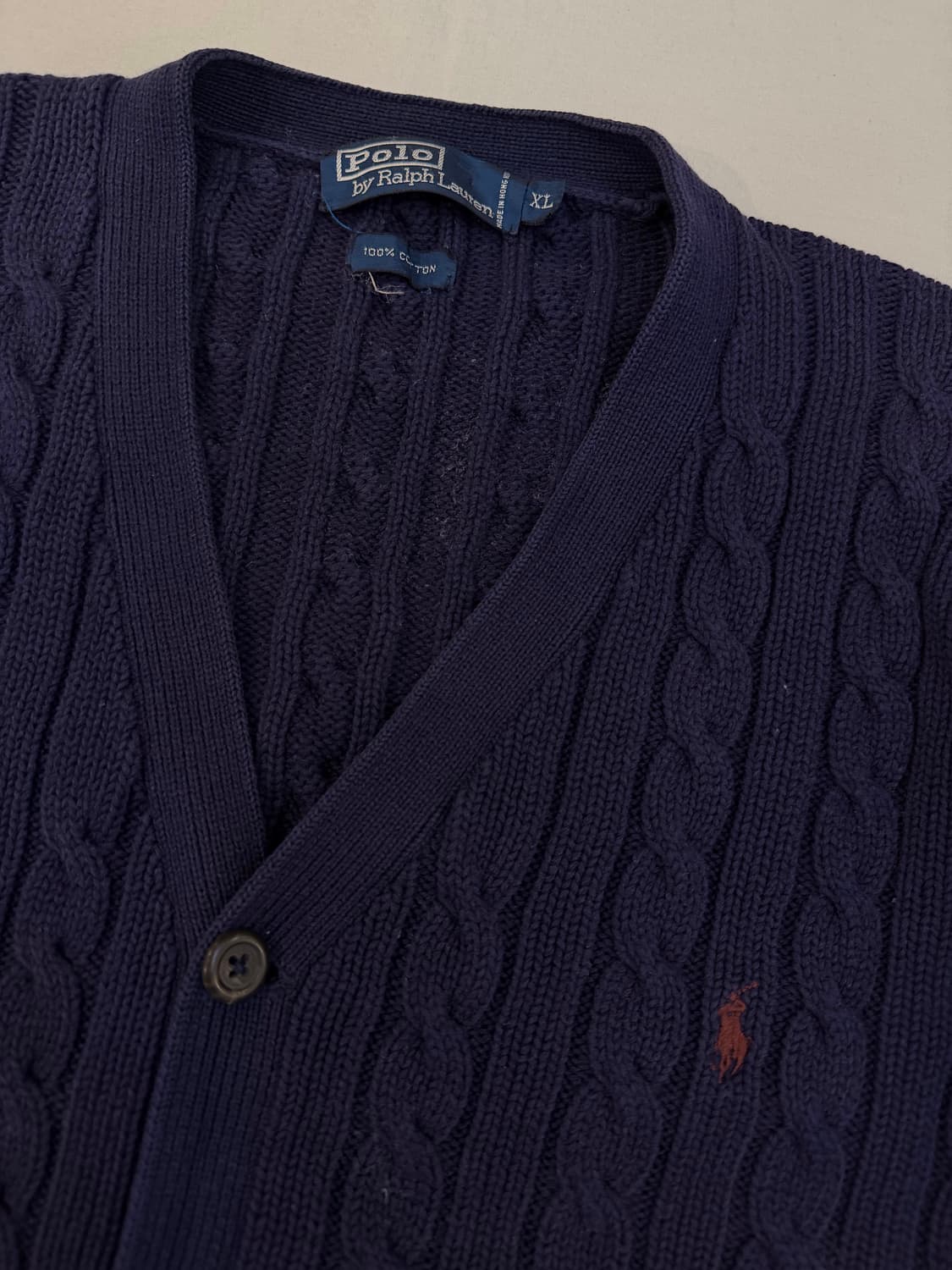 90s 폴로 랄프로렌 꽈배기 케이블 니트 가디건 네이비 상품이미지2