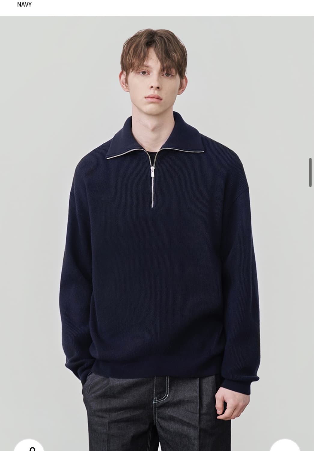 (새상품)(XL) 드로우핏 오버사이즈 하프 집업 카라 울 니트 NAVY 상품이미지3