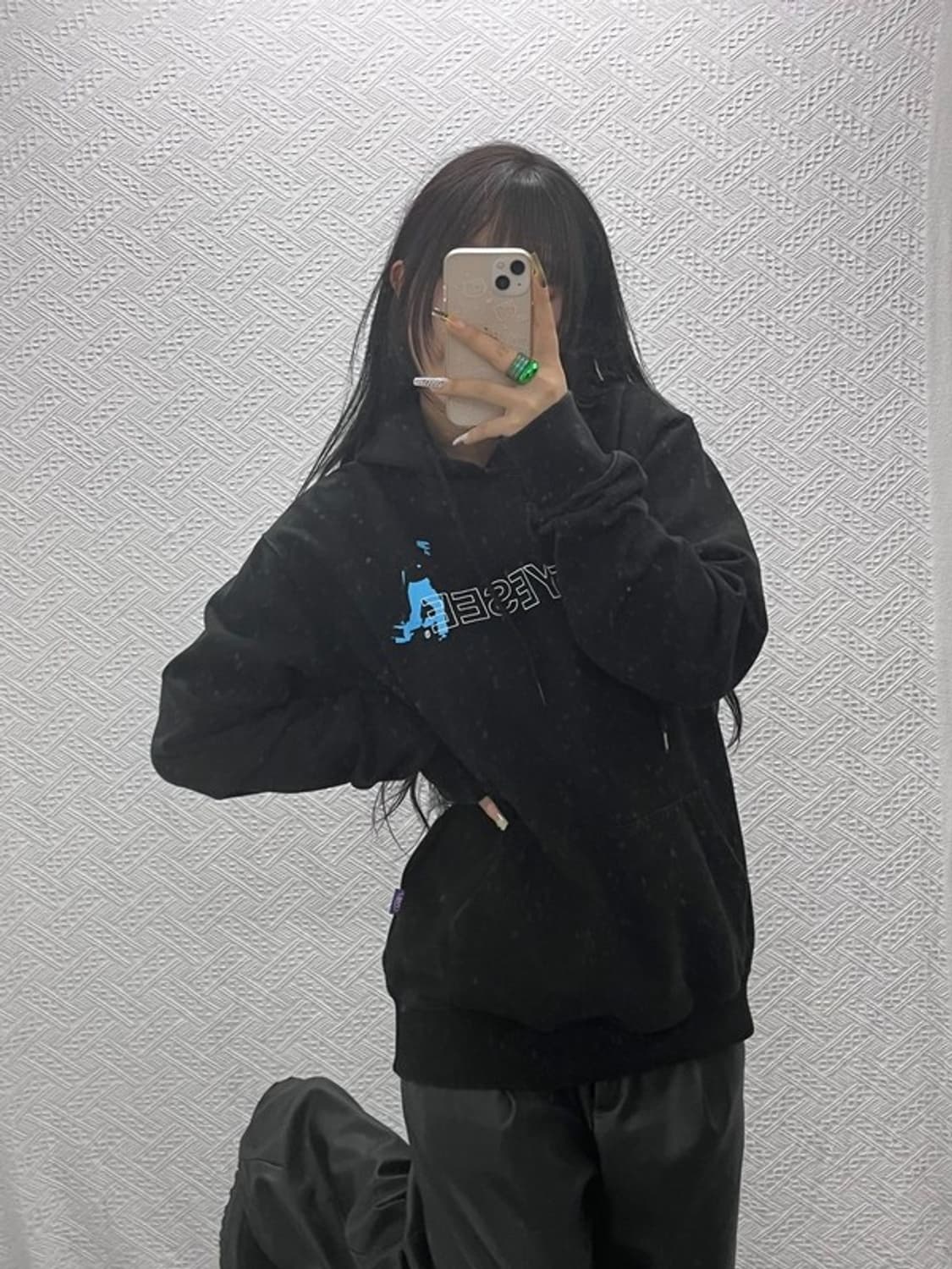 예스아이씨 올드스쿨 프린팅로고 오버핏 후드티 M C08022 상품이미지1