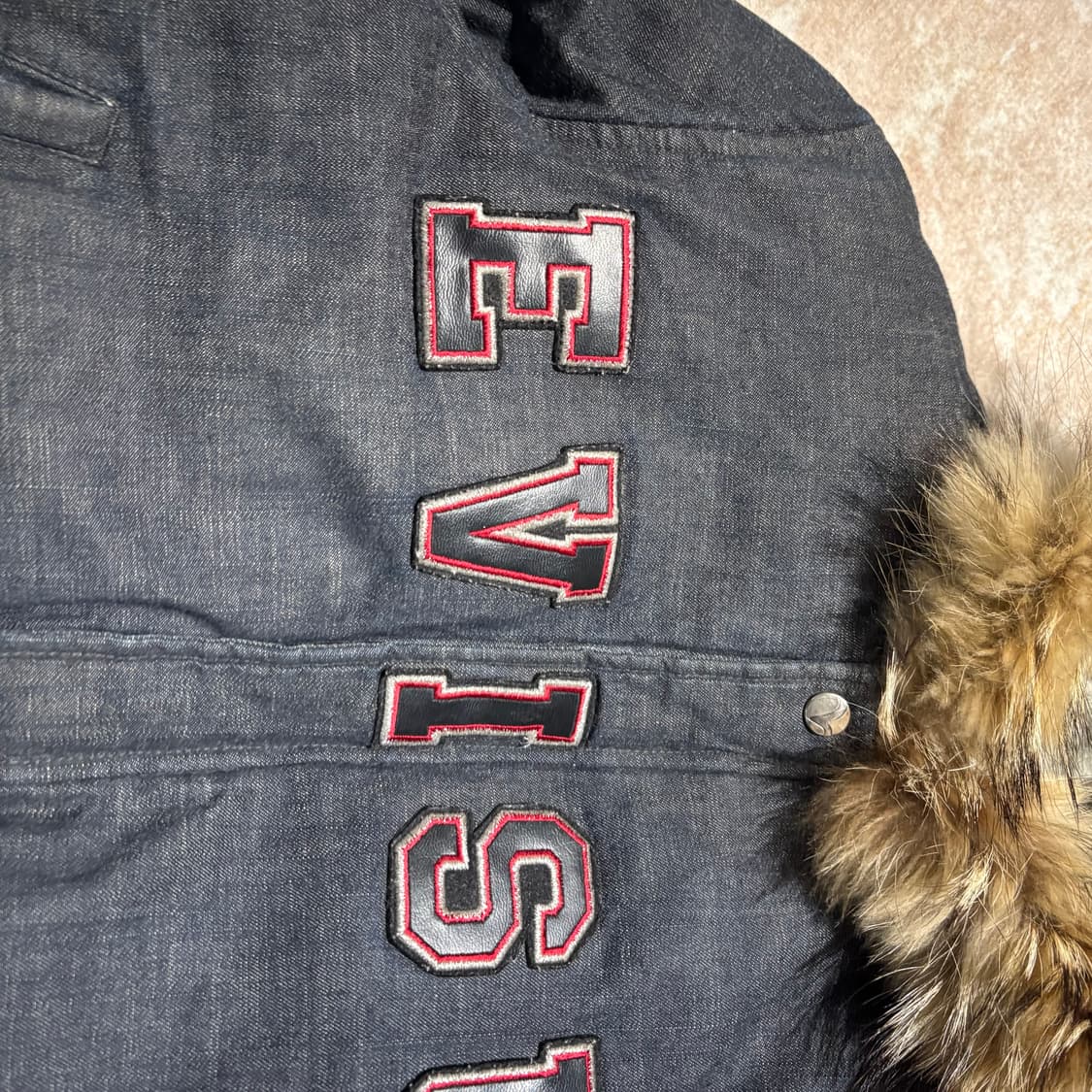 에비수 빈티지 데님 퍼 후드 자켓 상품이미지3