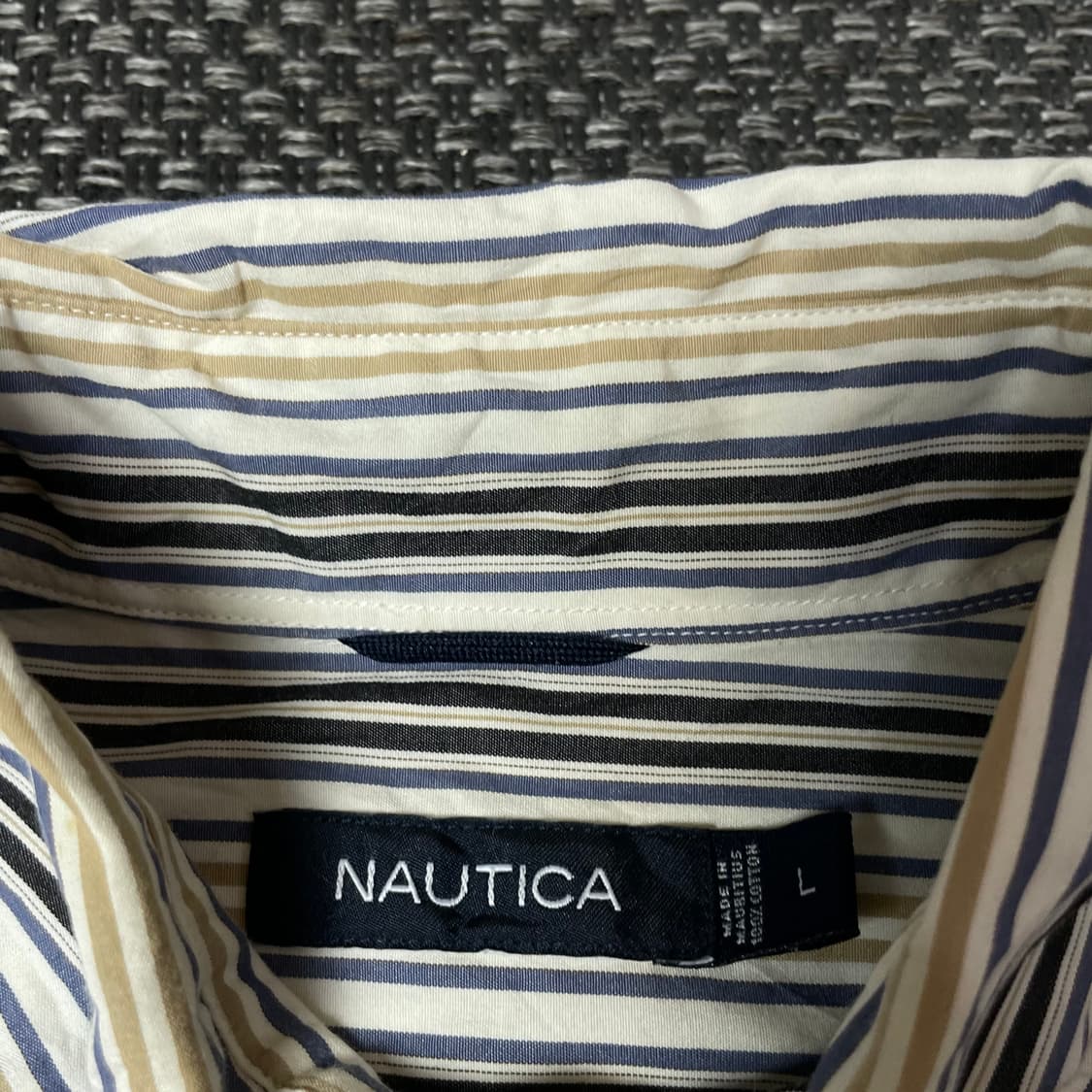 노티카 블루 베이지 멀티 스트라이프 긴팔 셔츠 L 상품이미지4