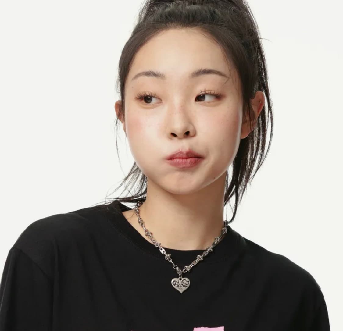 비디오자키 해골 고양이 하트 볼드 체인 목걸이 실버 유광 미착용 새상품 상품이미지2