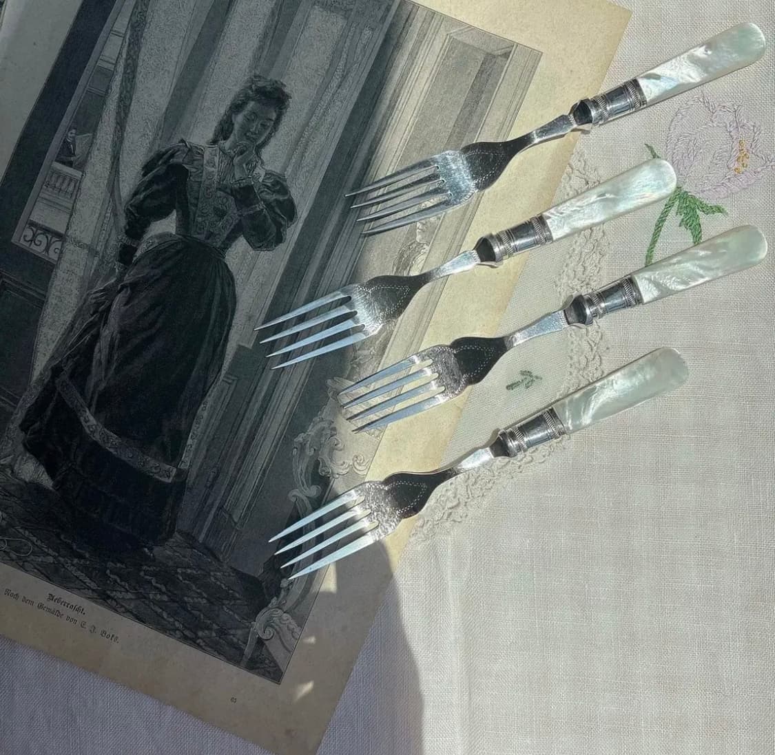 앤틱 실버플레이트 마더오브펄 자개 디저트포크 상품이미지1