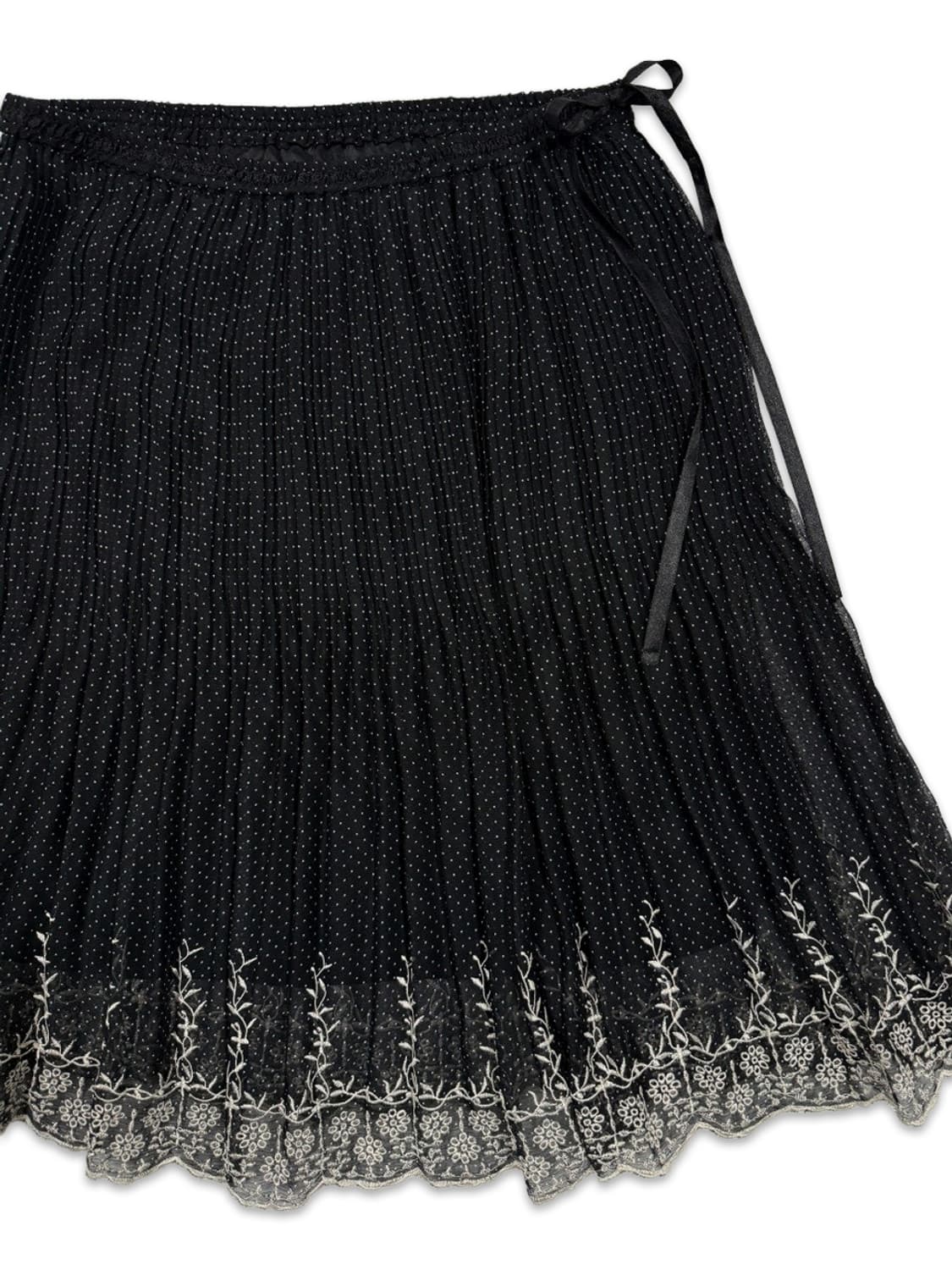 빈티지 블랙 도트 리본 플레어 미디 스커트 상품이미지2