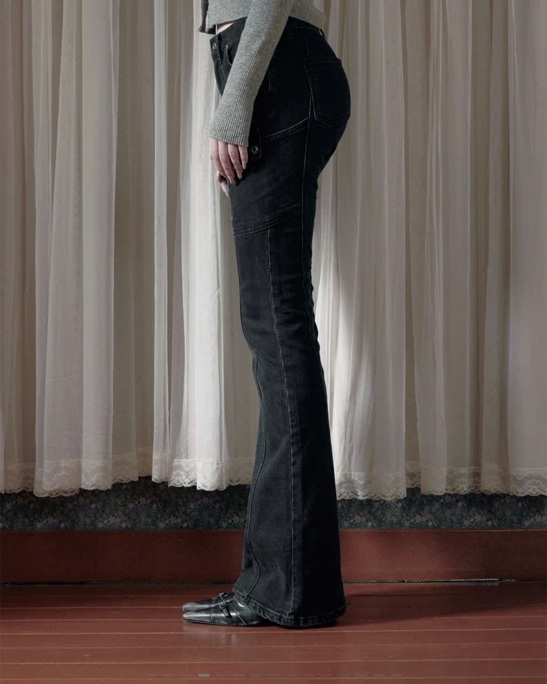 보헴서 bohemseo 사이드포켓 부츠컷 진 딥 그레이 s 상품이미지3