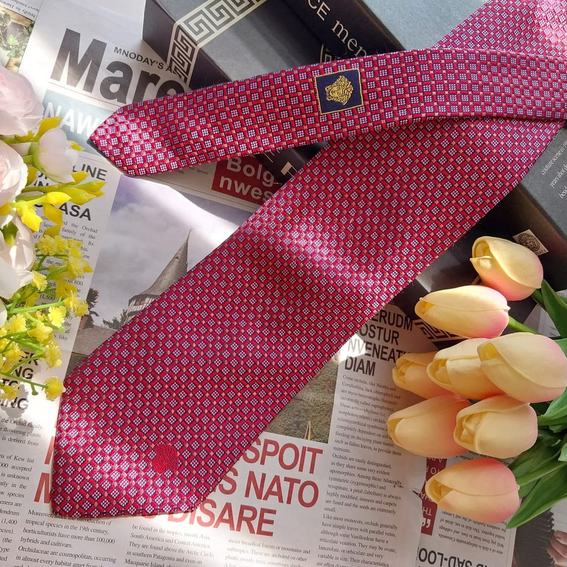 베르사체 실크 레드 자카드 넥타이 9cm A+등급 K2498 상품이미지2