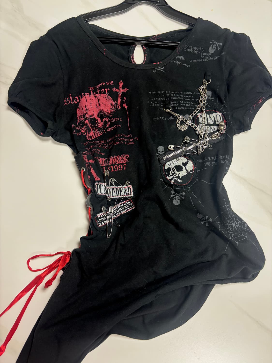 매드펑크 언발란스 리본디테일 티셔츠 상품이미지2