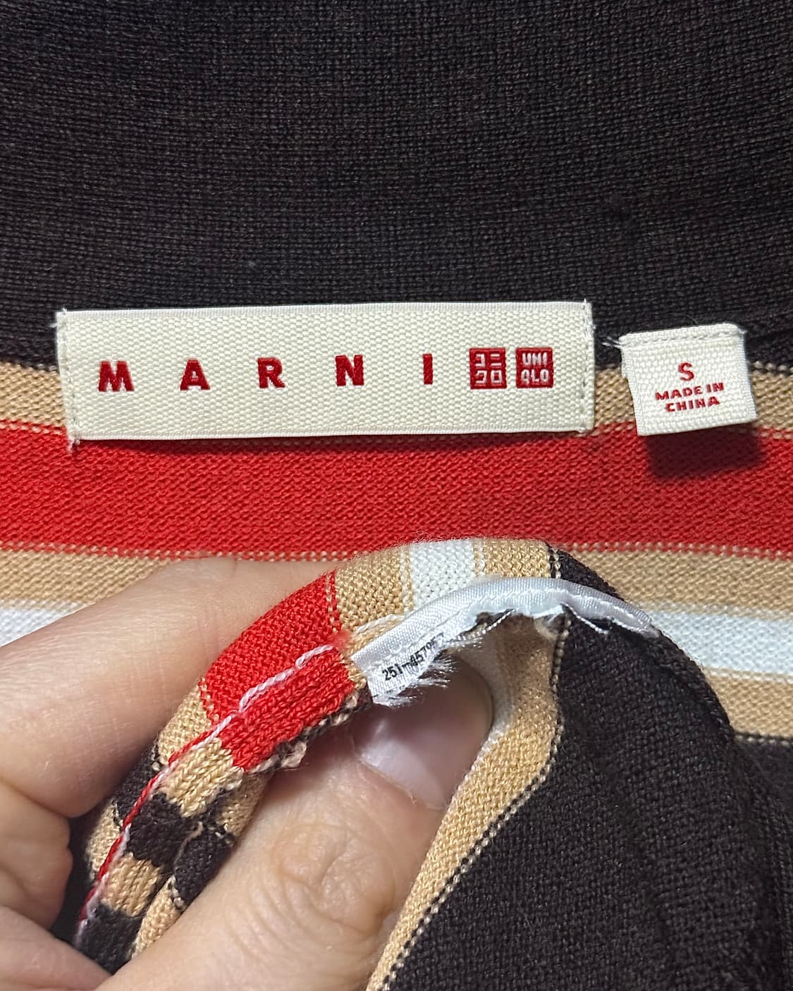 유니클로 마르니 스트라이프 울 가디건 브이넥 크롭 브라운 레드 베이지 S 상품이미지6