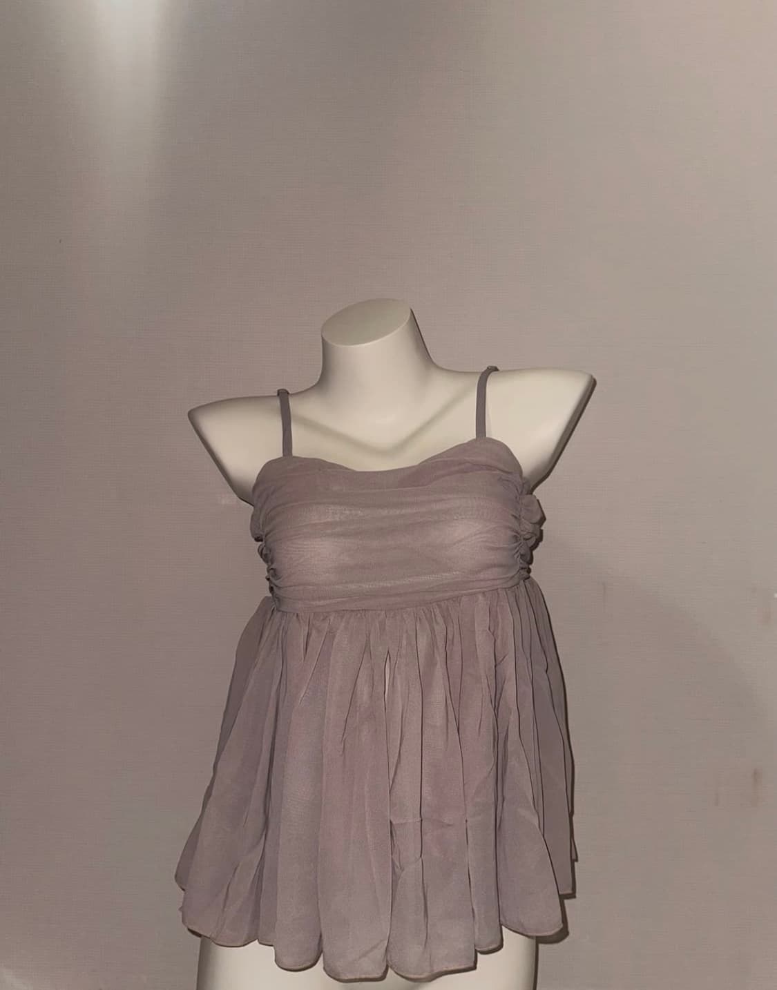 셔링 시스루 슬리브리스 쉬폰 끈나시 블라우스 상품이미지1