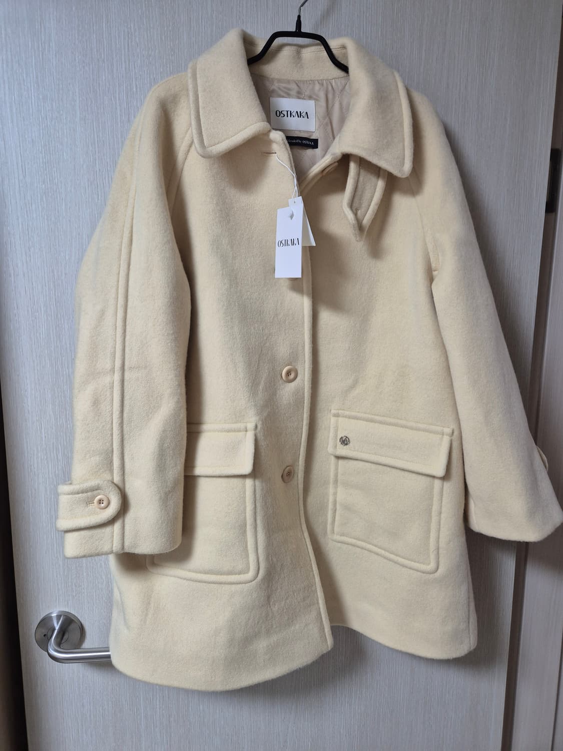(새제품) 오스트카카 캐시미어 울 블랜드 싱글 하프 코트 버터 상품이미지4