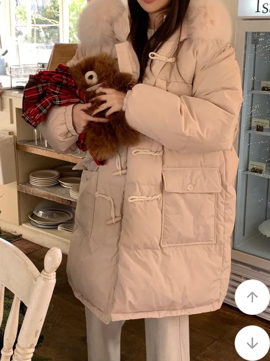 딸기우유 떡볶이 더플단추 퍼후드 패딩 상품이미지4