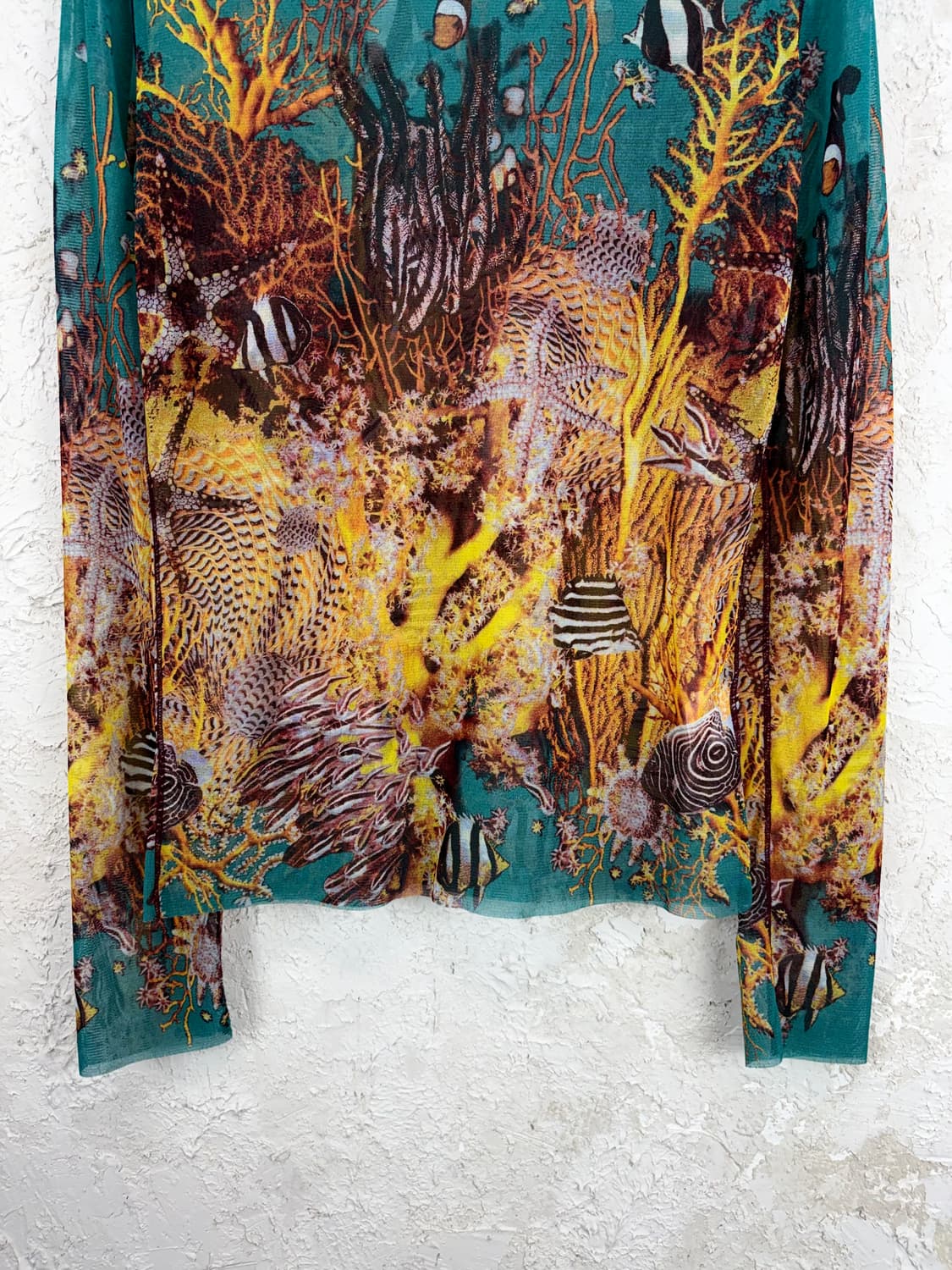 장 폴 고티에 (1990s) 언더워터 풀 프린팅 씨스루 메쉬 탑 상품이미지7