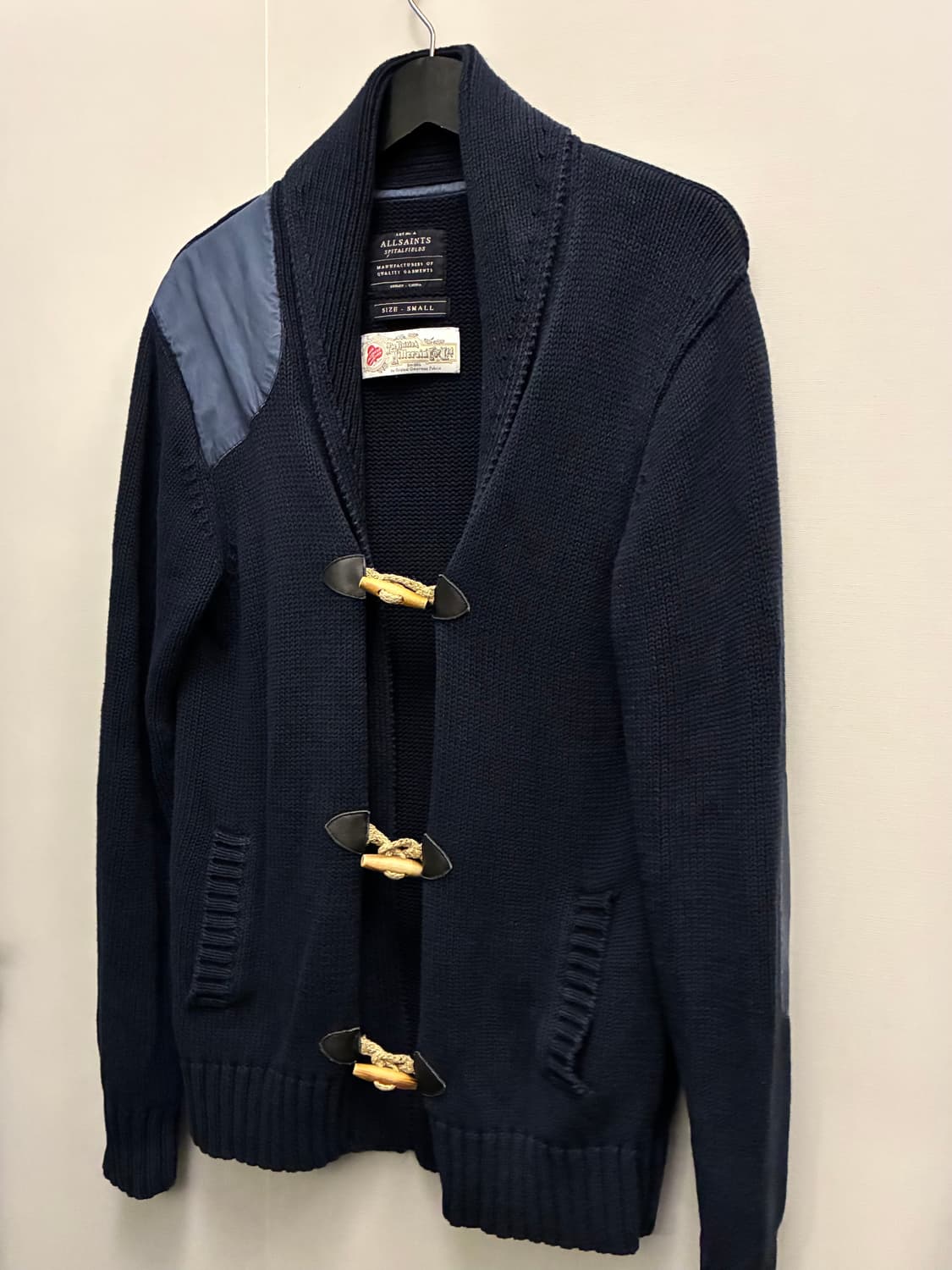 (S/100)올세인츠 스피탈필즈 엘보패치 토글 더플 숄카라 가디건 상품이미지2