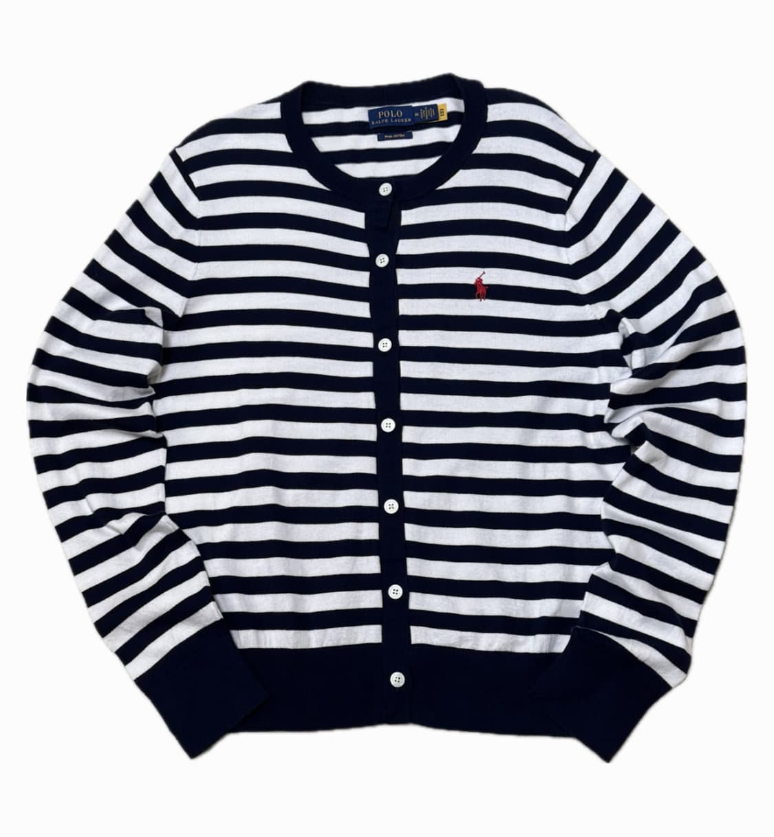 폴로 랄프로렌 네이비 화이트 스트라이프 코튼 가디건(qr) 상품이미지3