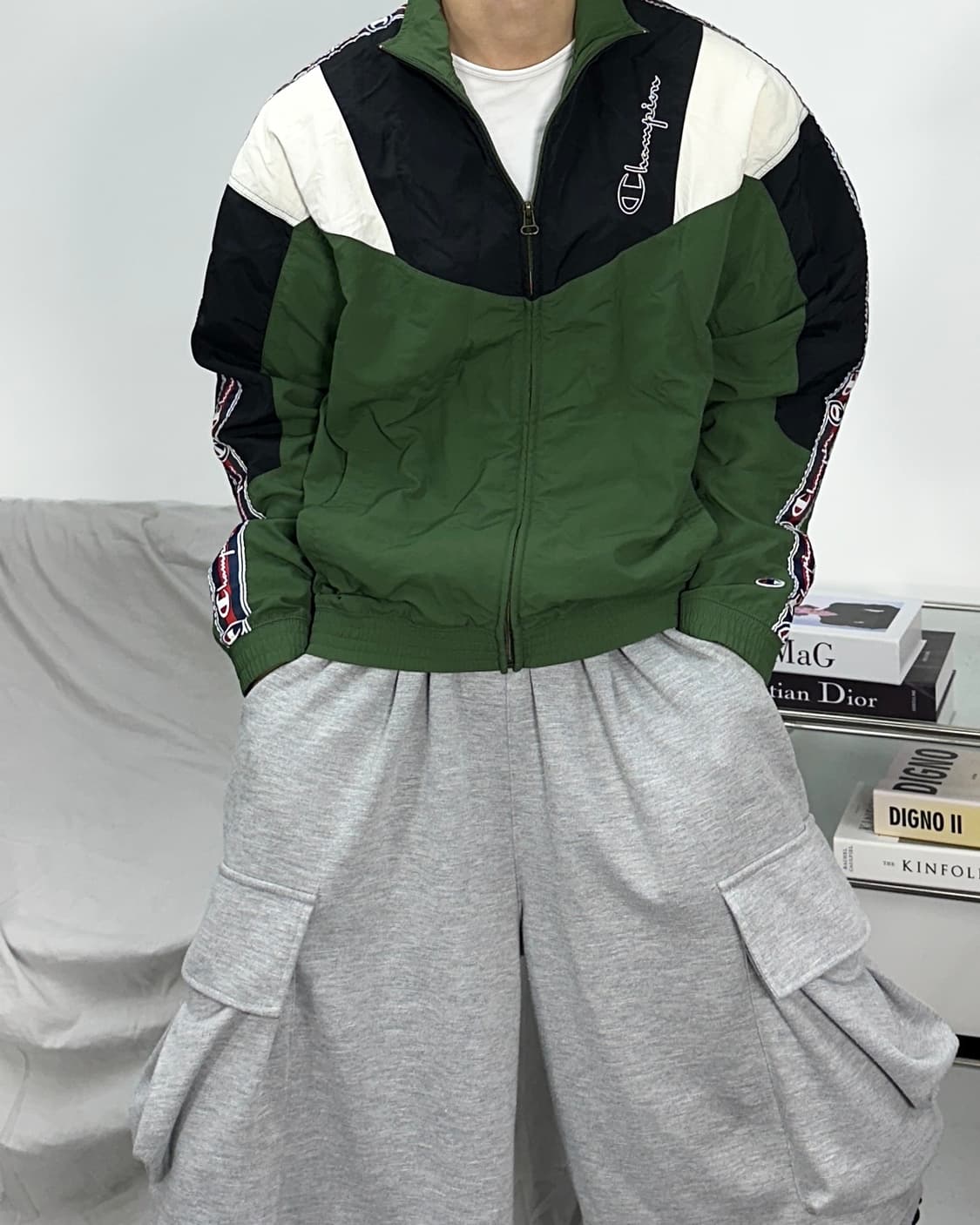 챔피온 올드스쿨 그린 배색 바람막이 S 상품이미지1