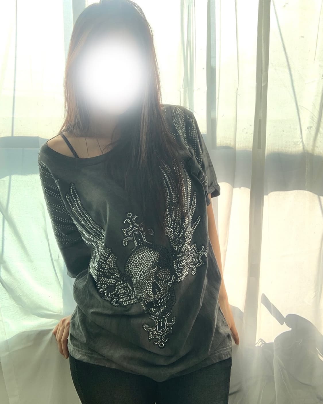 Washed gray rhinestone skull T-shirt 상품이미지9