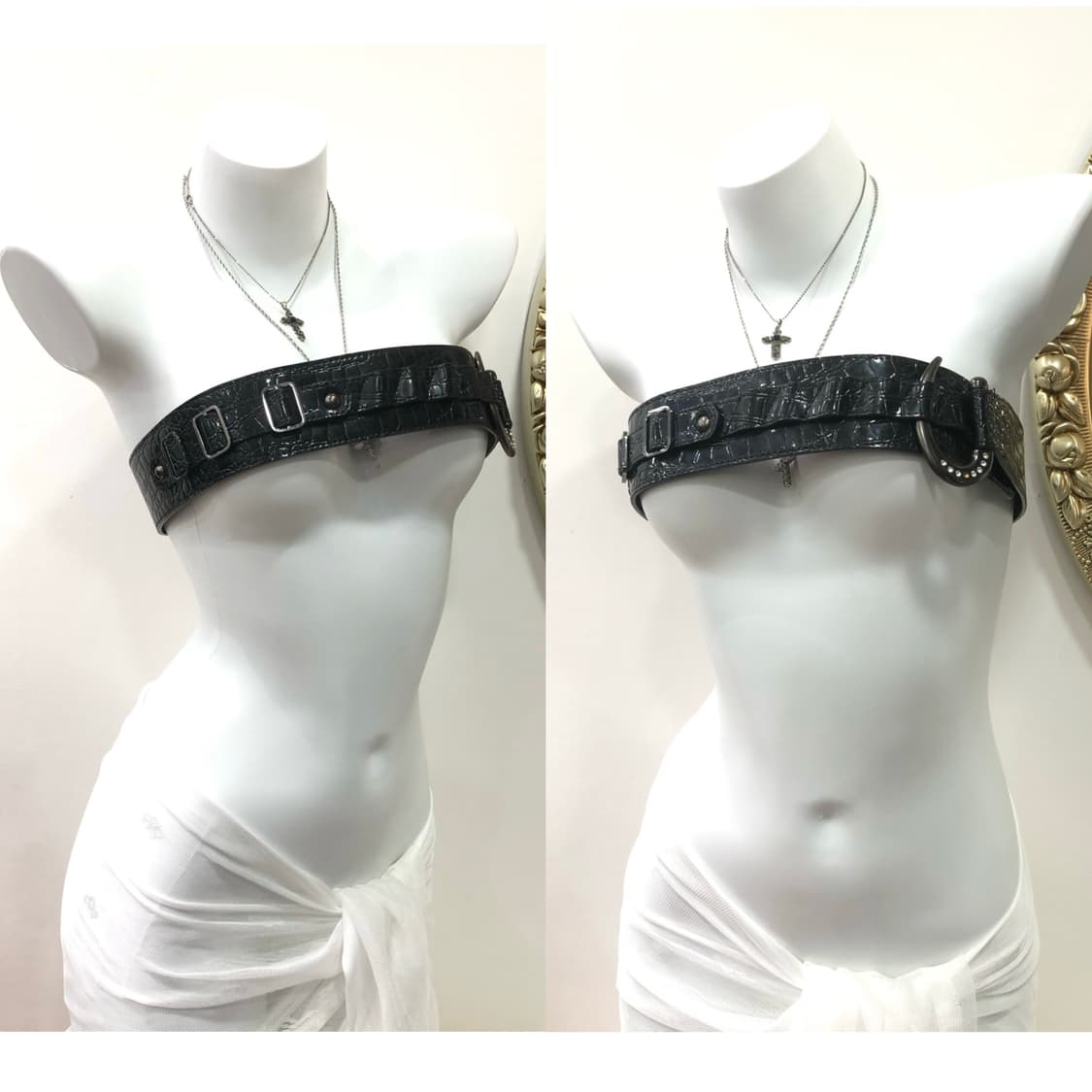 croc texture multi buckle harness belt   상품이미지1