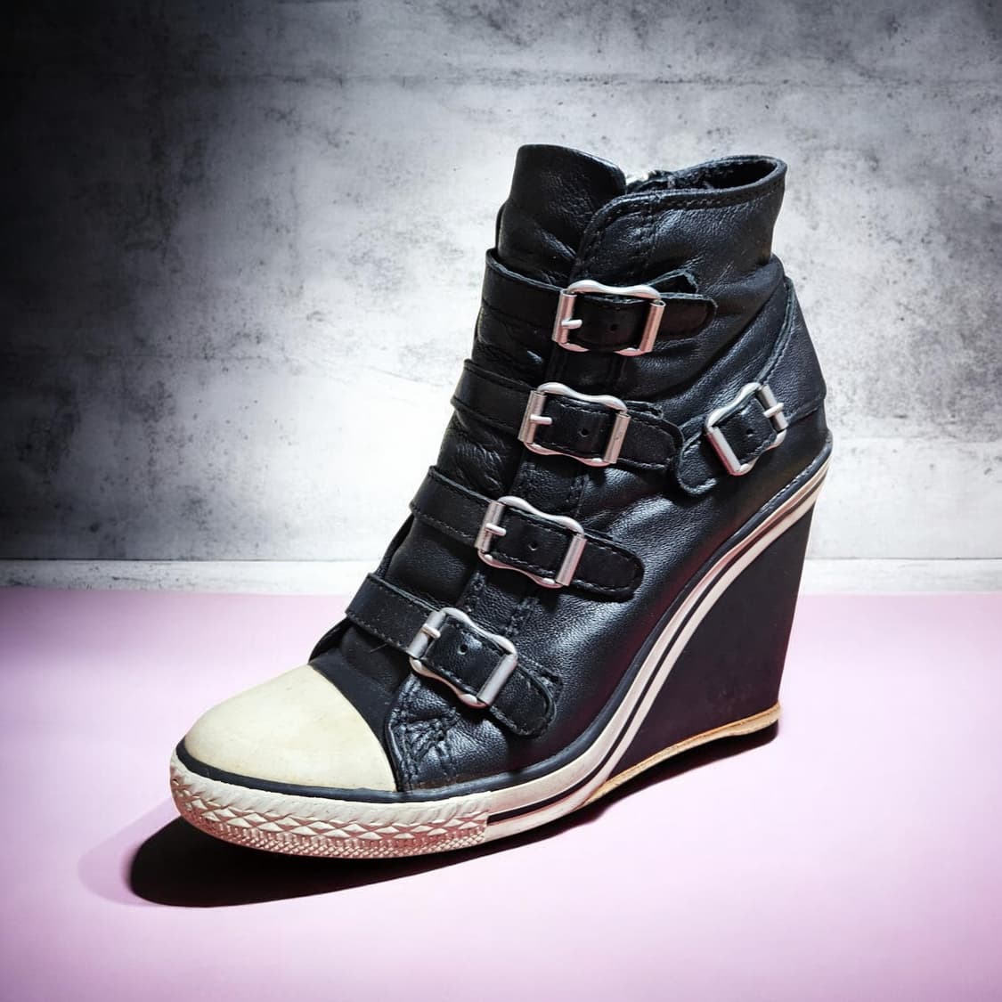 [정품] ASH 아쉬 웨지힐 스니커즈 35M 블랙 버클 하이탑 키높이운동 상품이미지1