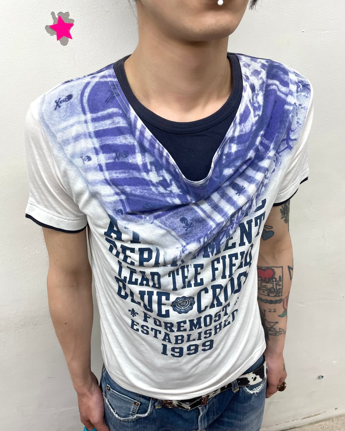 Blue scarf trong freu layered T-shirt  상품이미지4