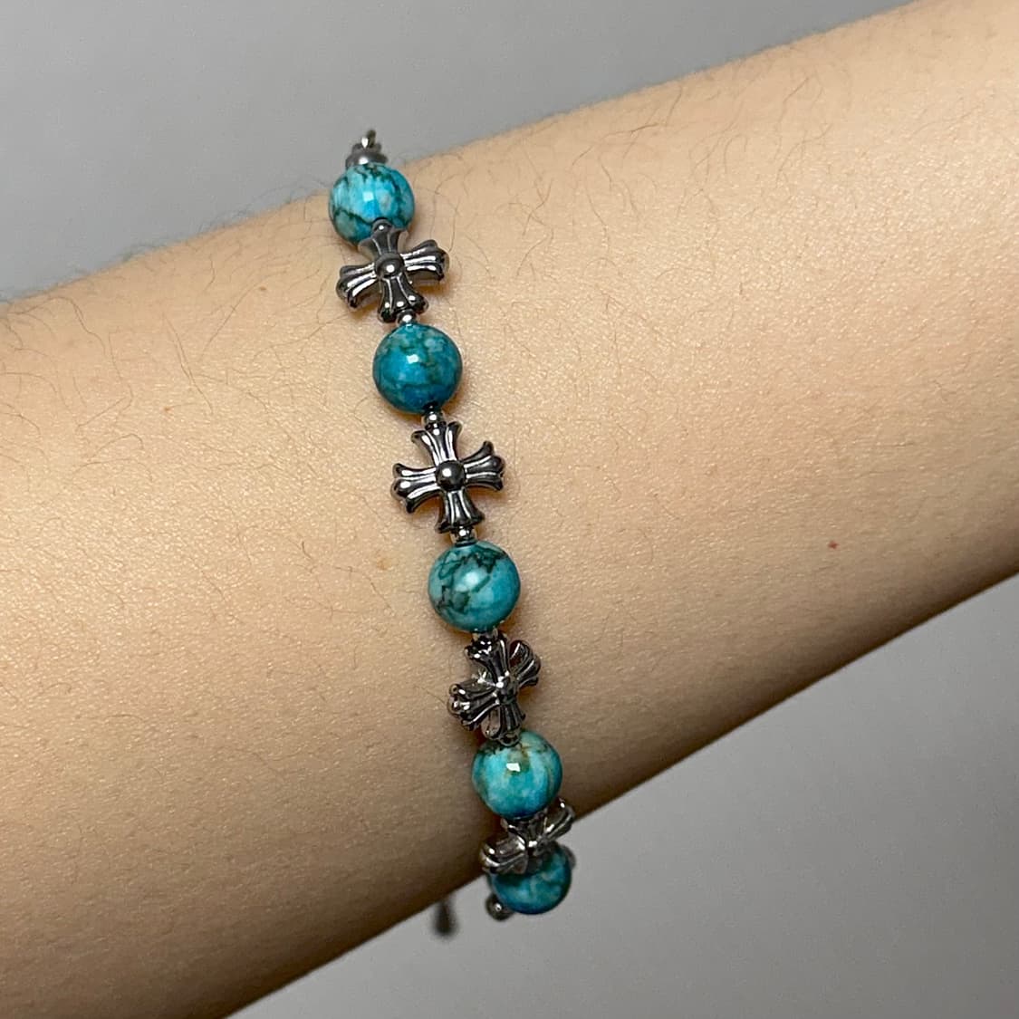 (핸드메이드) 천연석 터키석 써지컬 크롬십자가 원석팔찌 상품이미지8