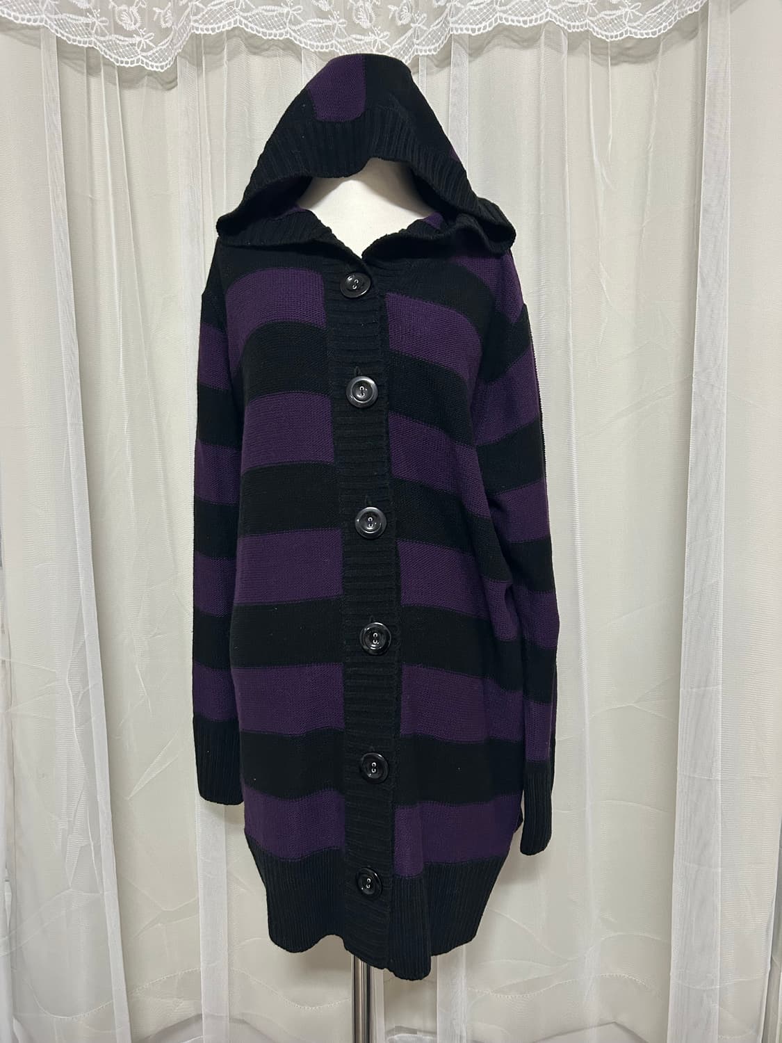 고스로리 펑크 퍼플 스트라이프 후드가디건 나나깔 상품이미지1