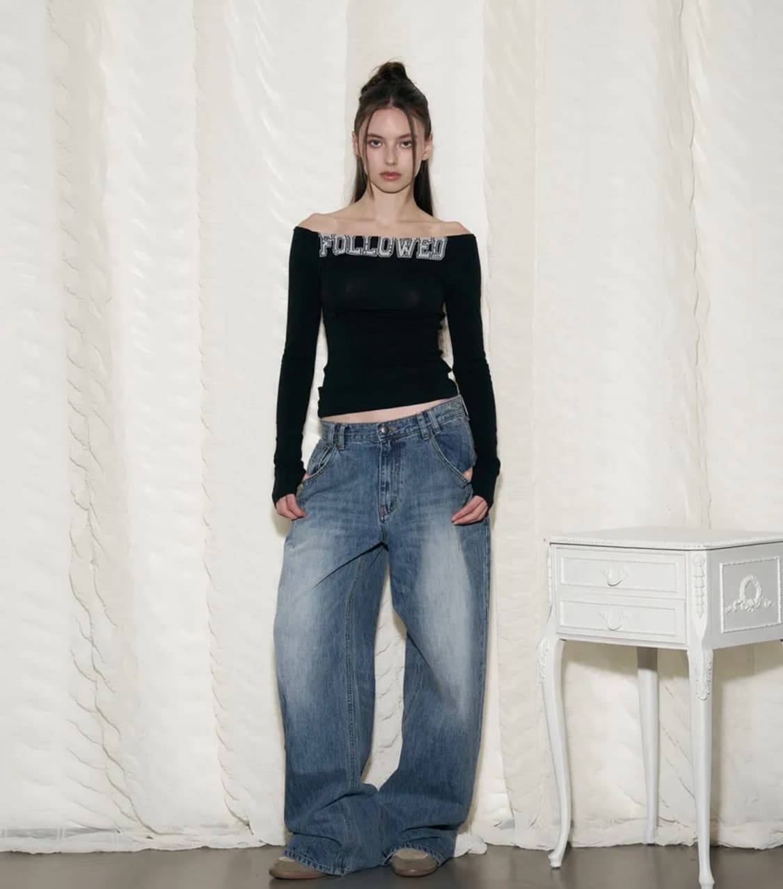 플리즈노팔로우 25Damaged Washing Wide Denim 청바지 상품이미지1
