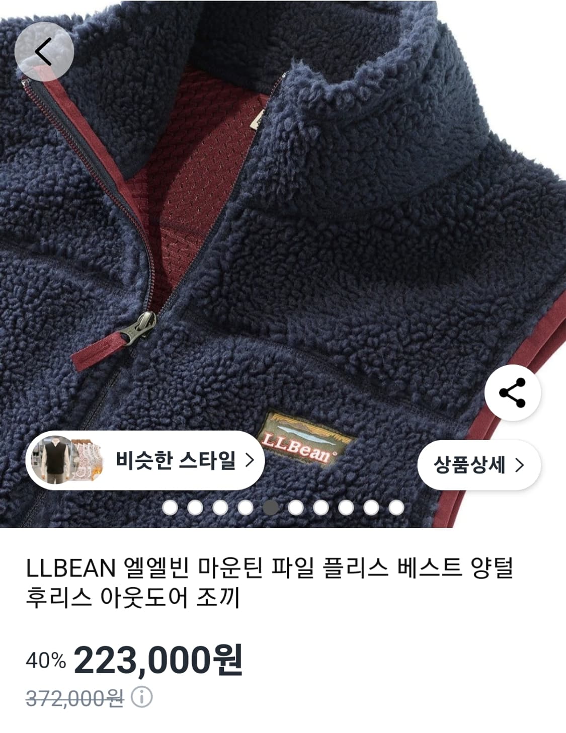 L.L.Bean 엘엘빈 마운틴 파일 플리스 베스트 조끼 L 네이비 상품이미지2