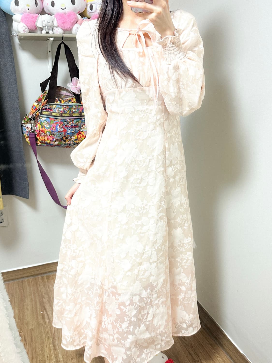 빈티지 살구 레이스 플라워 자카드 원피스 히메갸루 발레코어 일브 스나계 상품이미지1