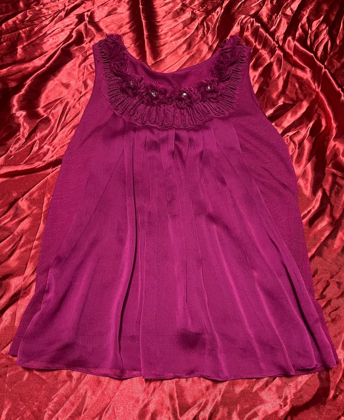 갸루 핫핑크 장미 디테일 나시 빈티지 상품이미지5