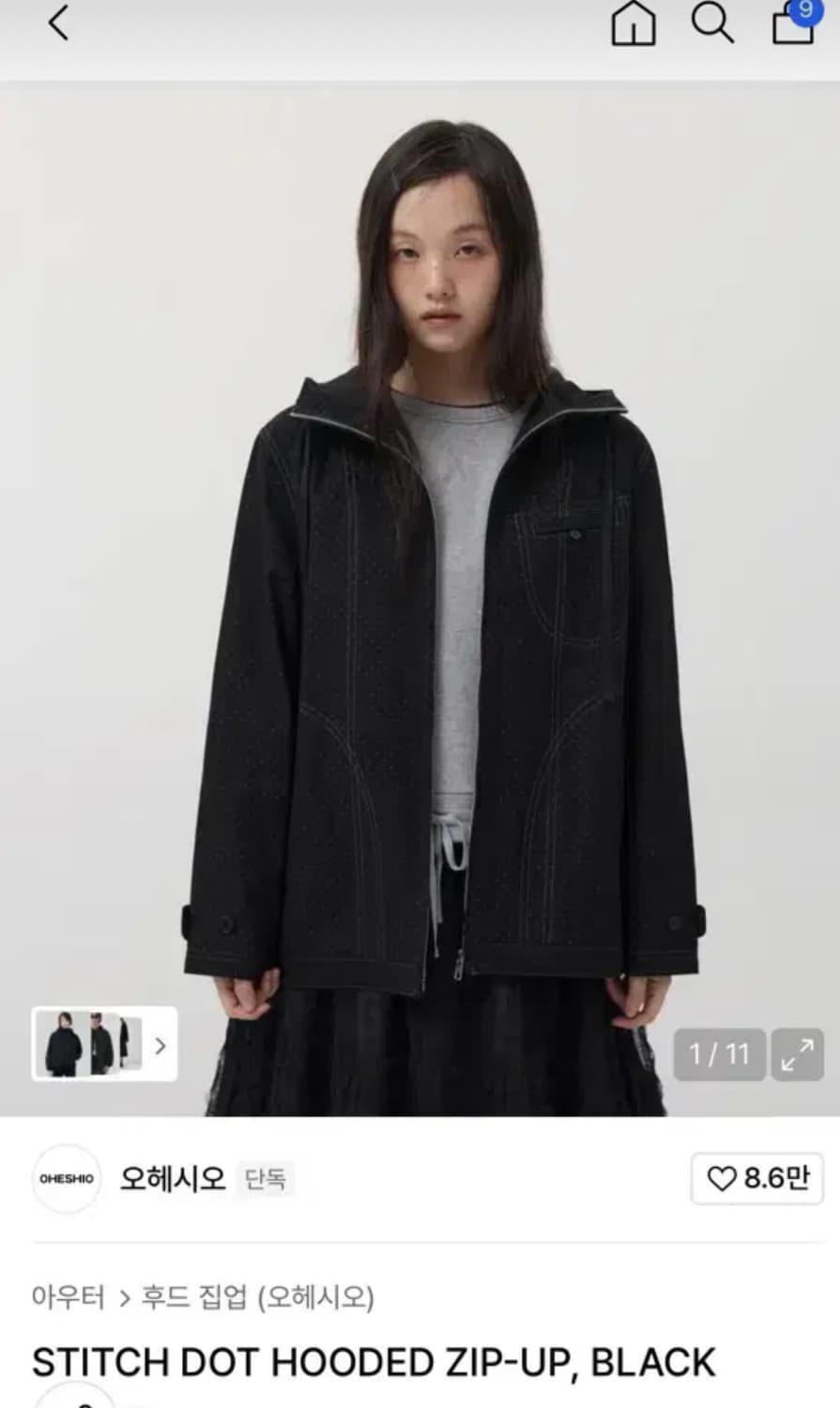 STITCH DOT HOODED ZIP-UP 블랙 도트 오헤시오 자켓  상품이미지1