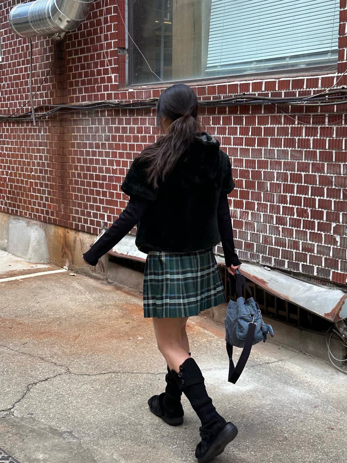 더플 퍼자켓 시스루 목폴라 체크 스커트 코디세트 상품이미지3