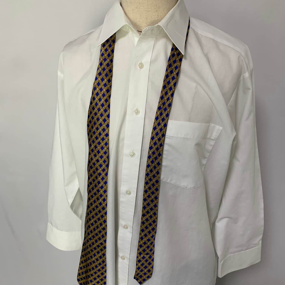 랑방 빈티지 앤틱 패턴 실크 넥타이 골드 네이비 상품이미지4