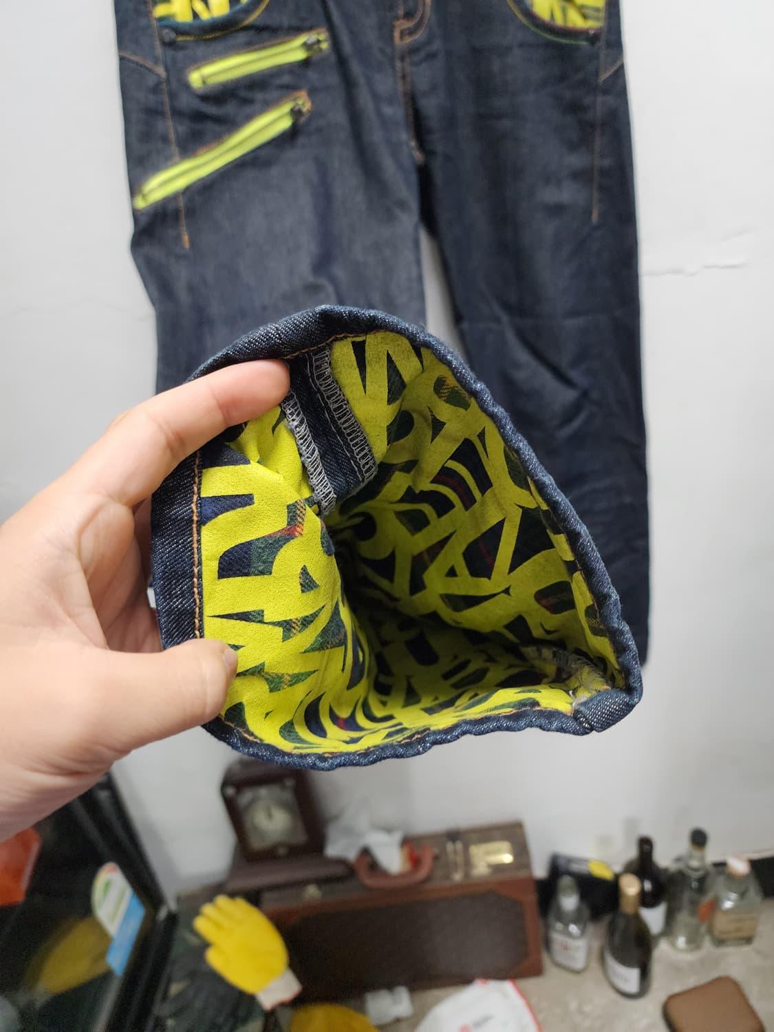 JPN 더블 웨이스트 레터링 데님팬츠 상품이미지4