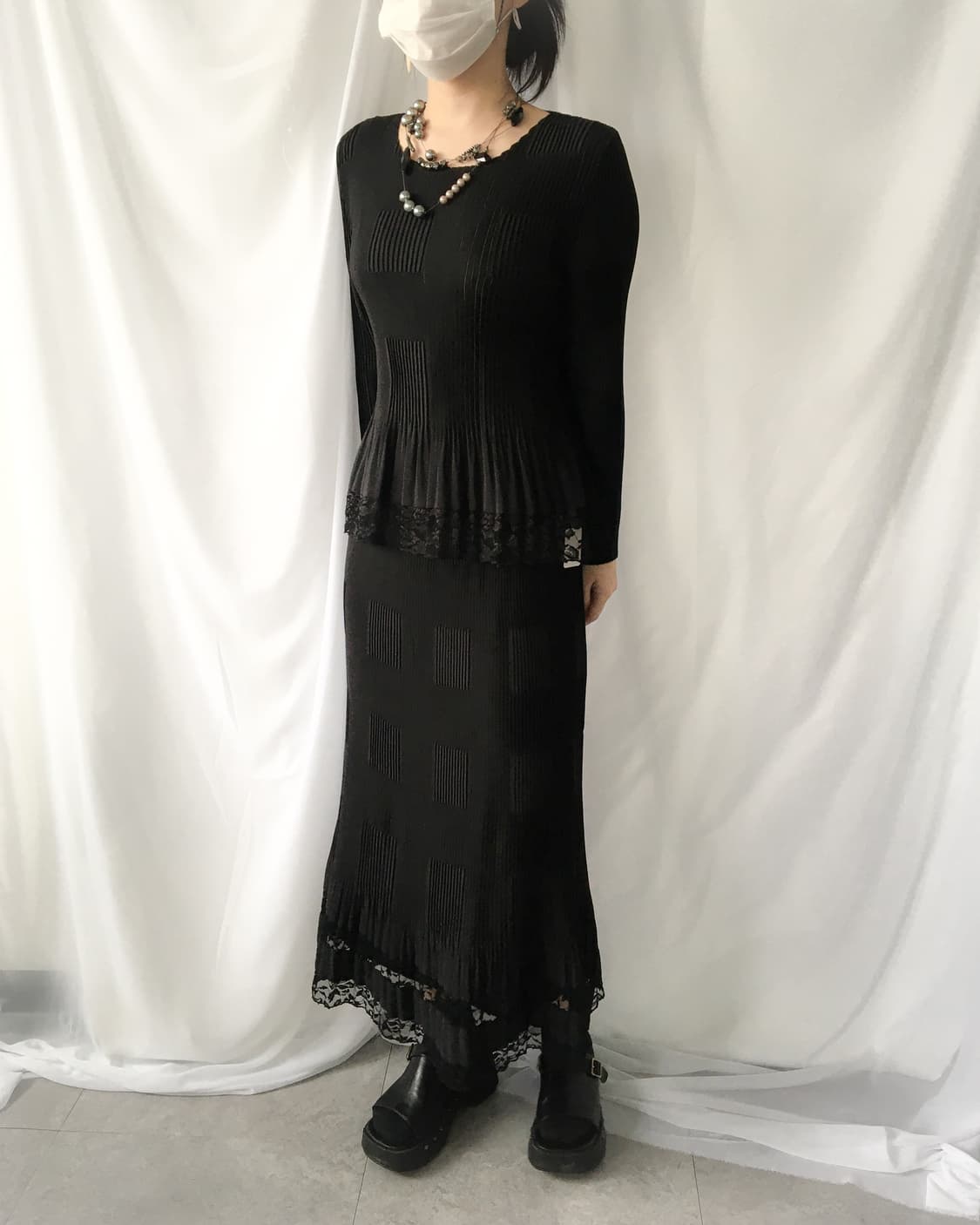 Lace trimming pleats set up 상품이미지4