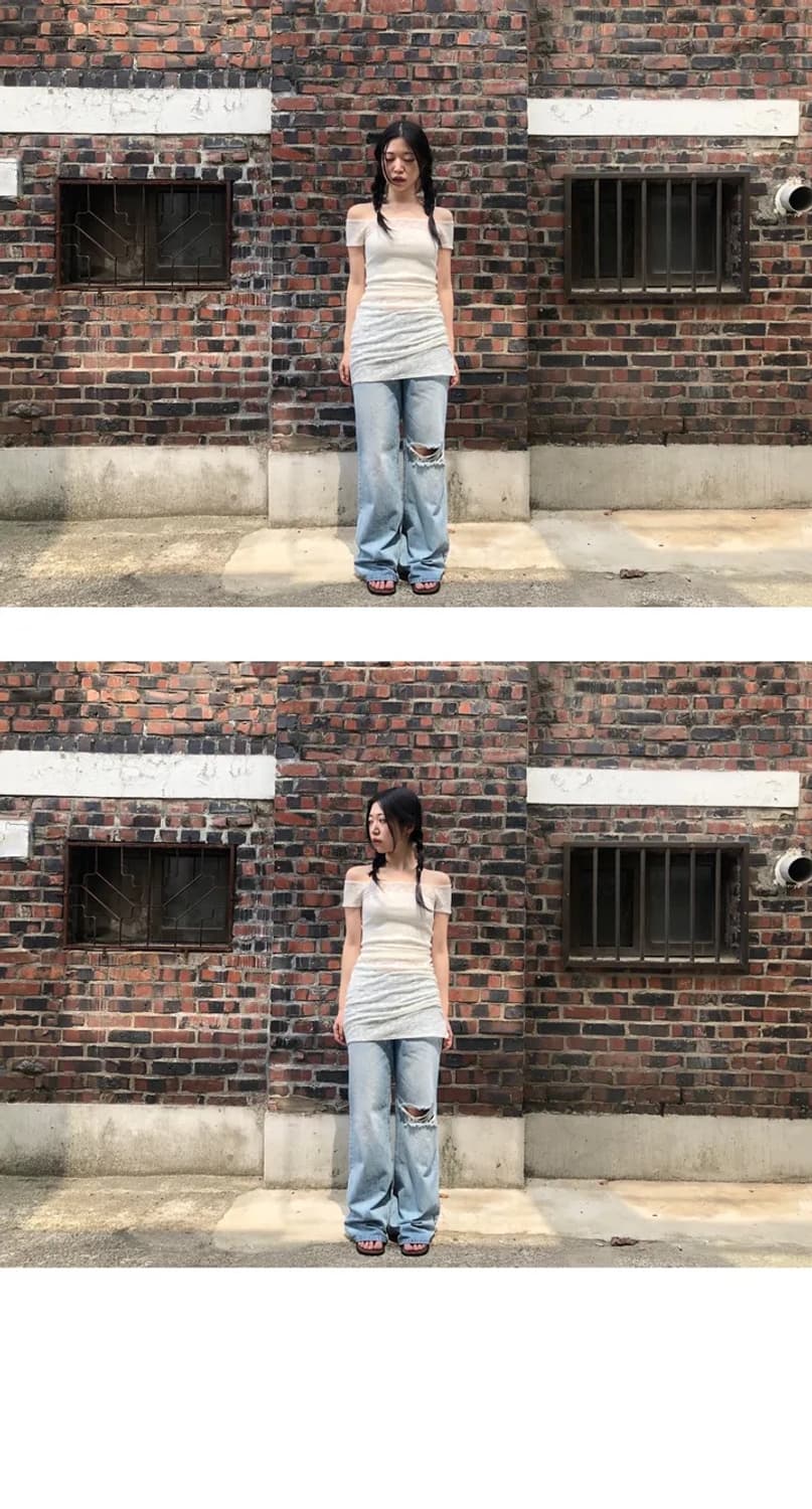 그린씨 데미지 와이드 부츠컷 데님 s 상품이미지3