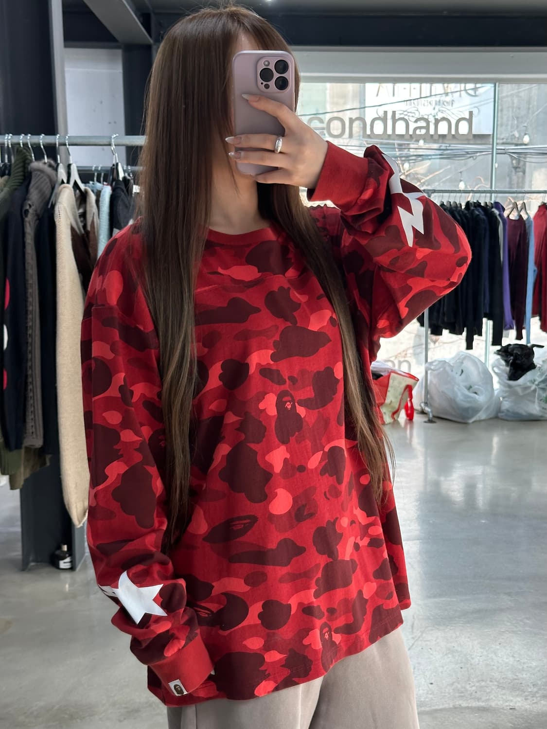 베이프 스타카모 롱슬리브긴팔티 적계 상품이미지2