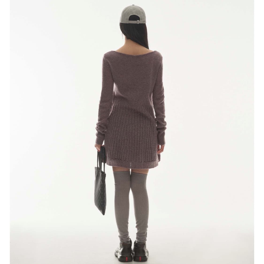 코이세이오 소프트 벨 니트 원피스 퍼플 그레이 드레스 상품이미지3