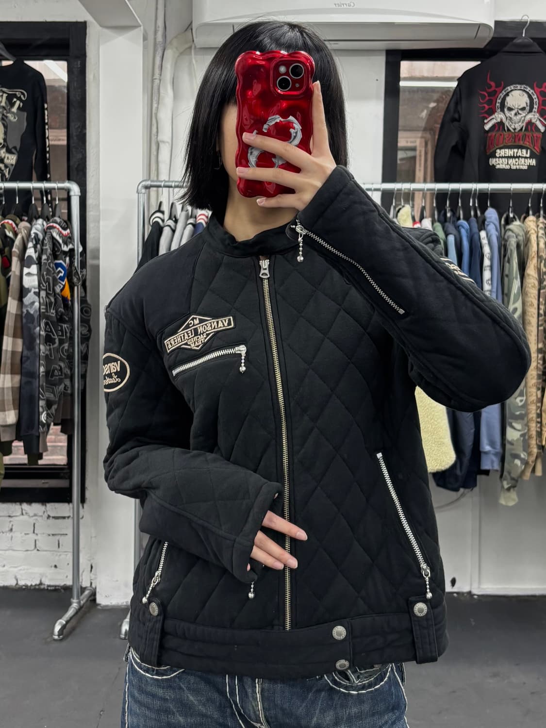 밴슨 레더 퀼팅 바이커 자켓 상품이미지4