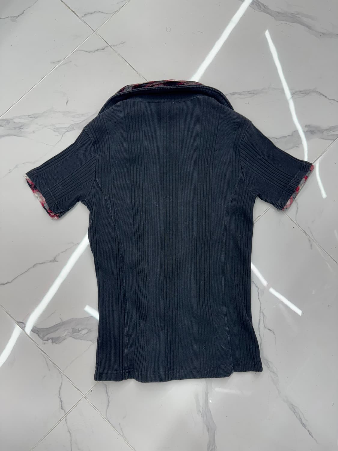 •japanese vintage 블랙 골지 카라 반팔 티셔츠 상품이미지2