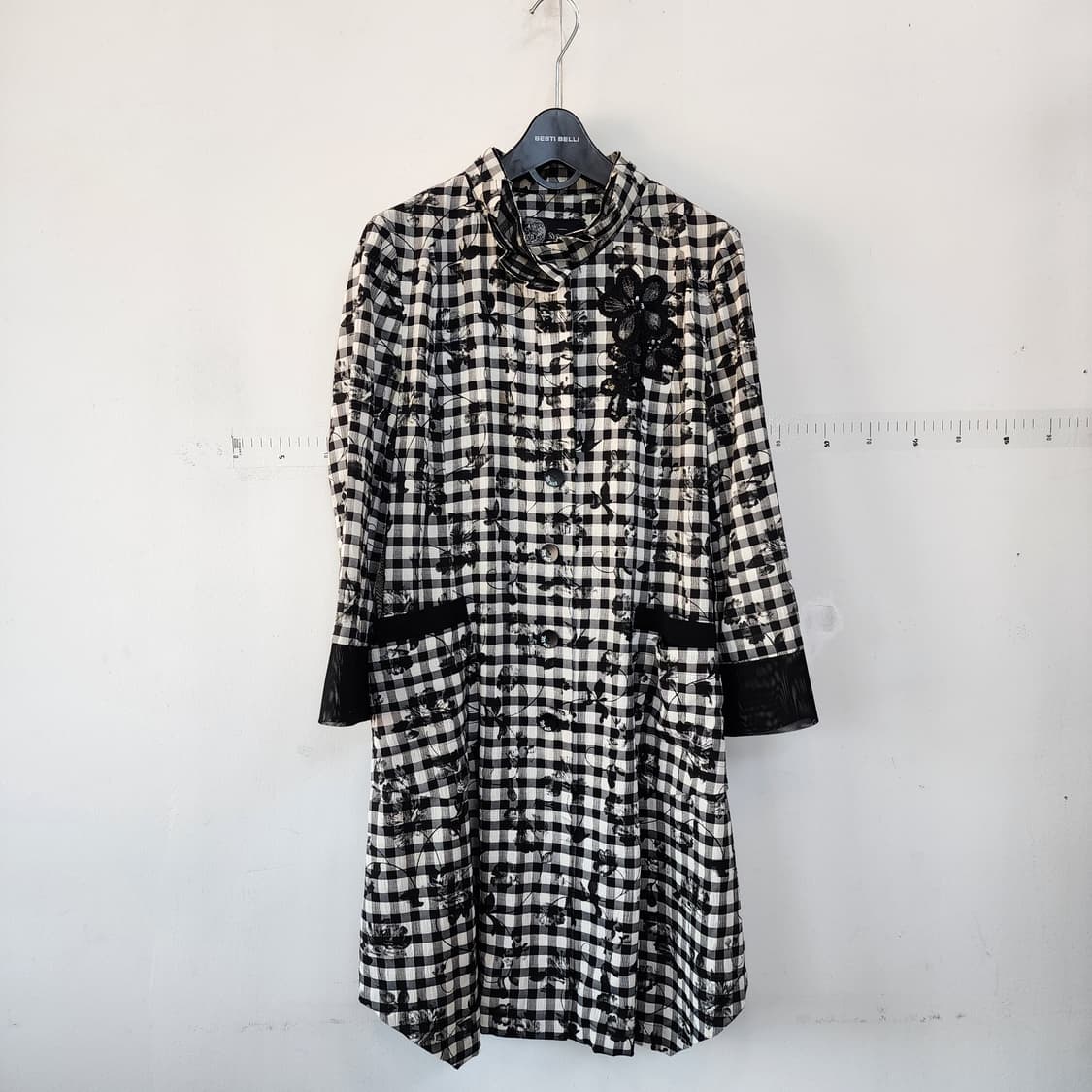 식스막스 체크무늬 블랙 플라워 롱 코트 상품이미지1