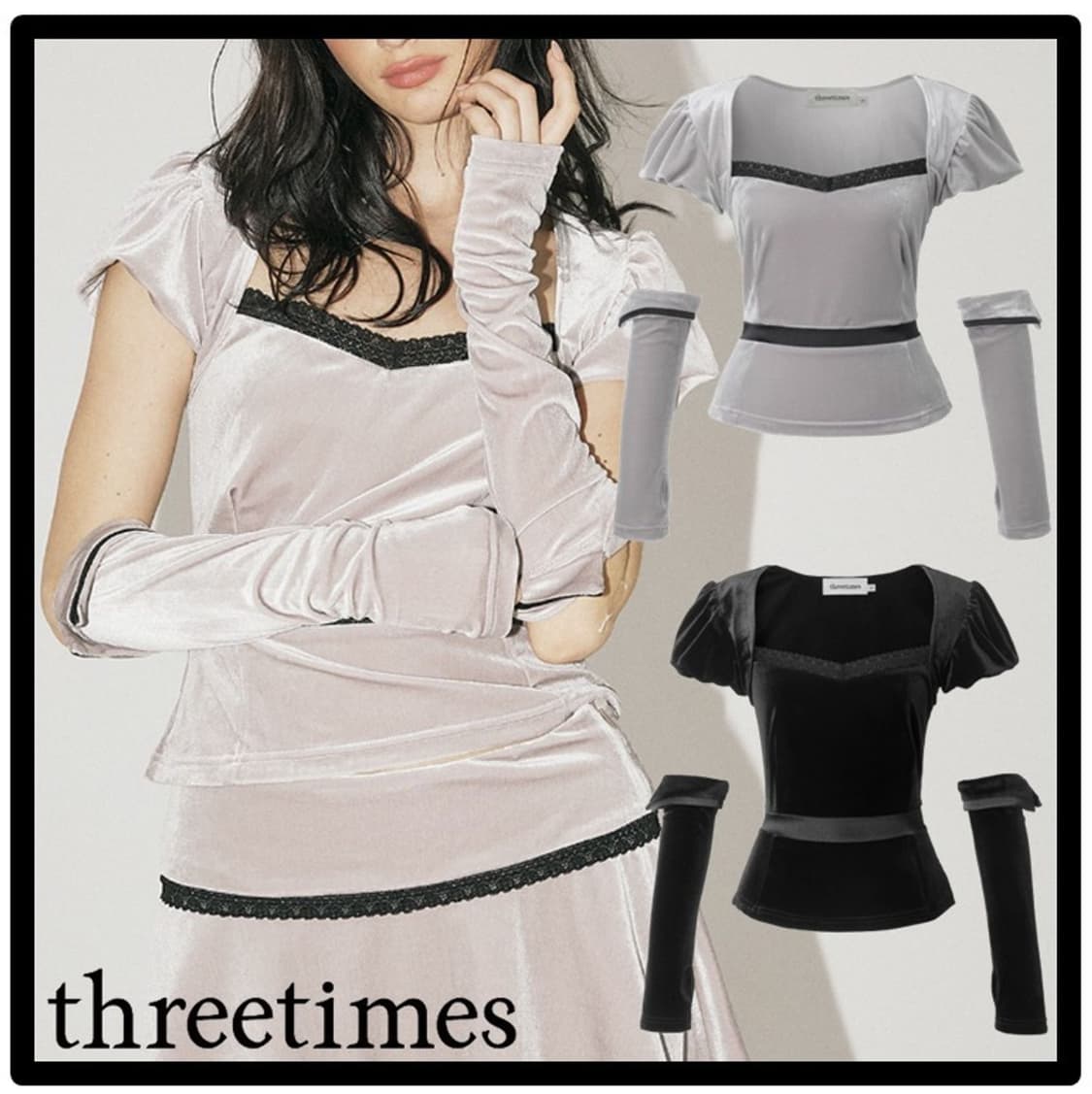 [M] 쓰리타임즈 벨벳 퍼프탑 상품이미지2