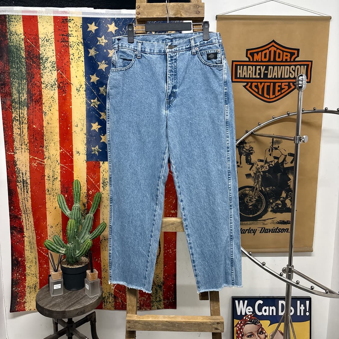 00s 할리데이비슨 클래식핏 컷오프 커스텀 데님팬츠 레더탭 N898   상품이미지1