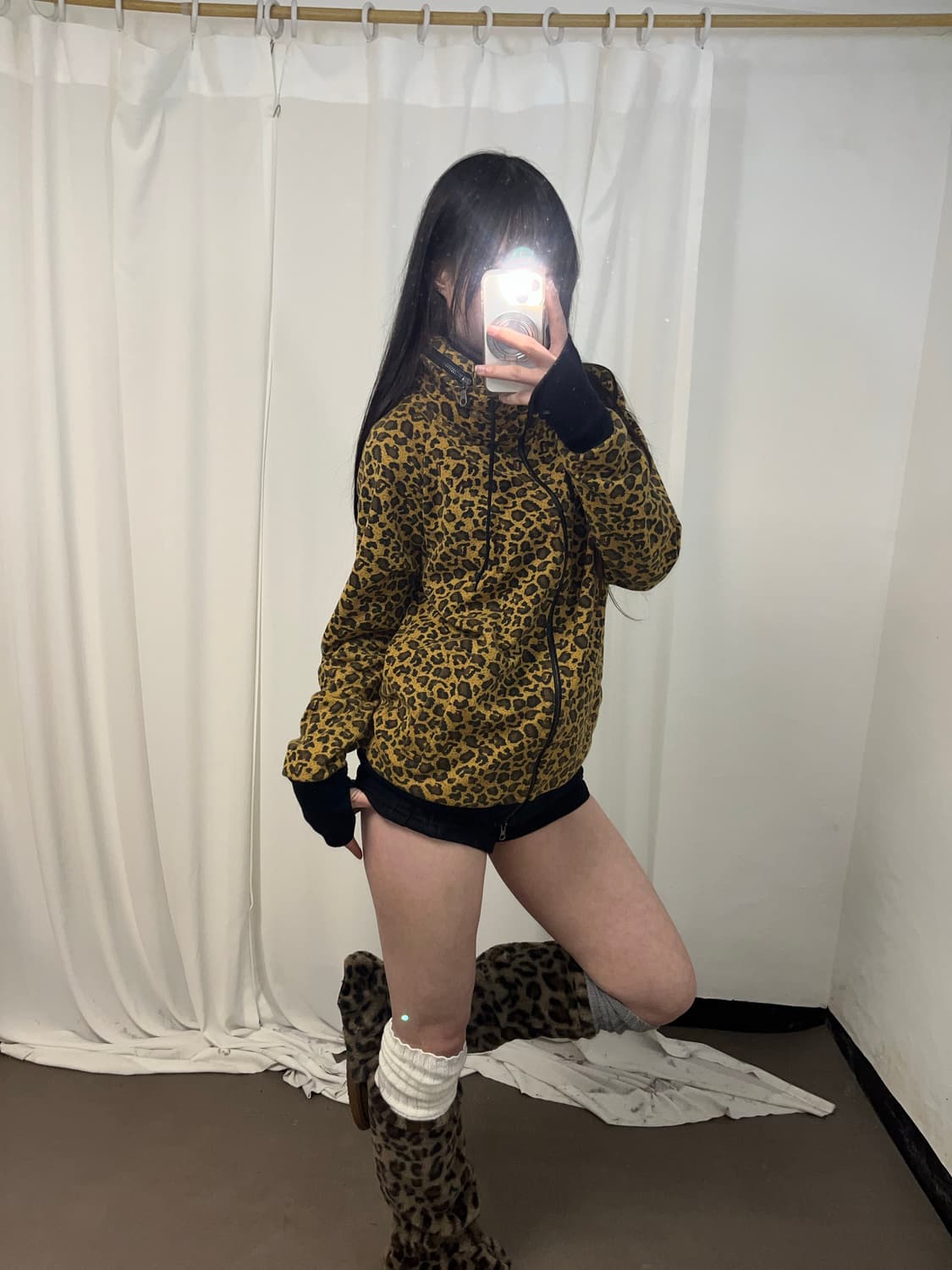 레오파드 핸드워머 투웨이 집업  상품이미지7