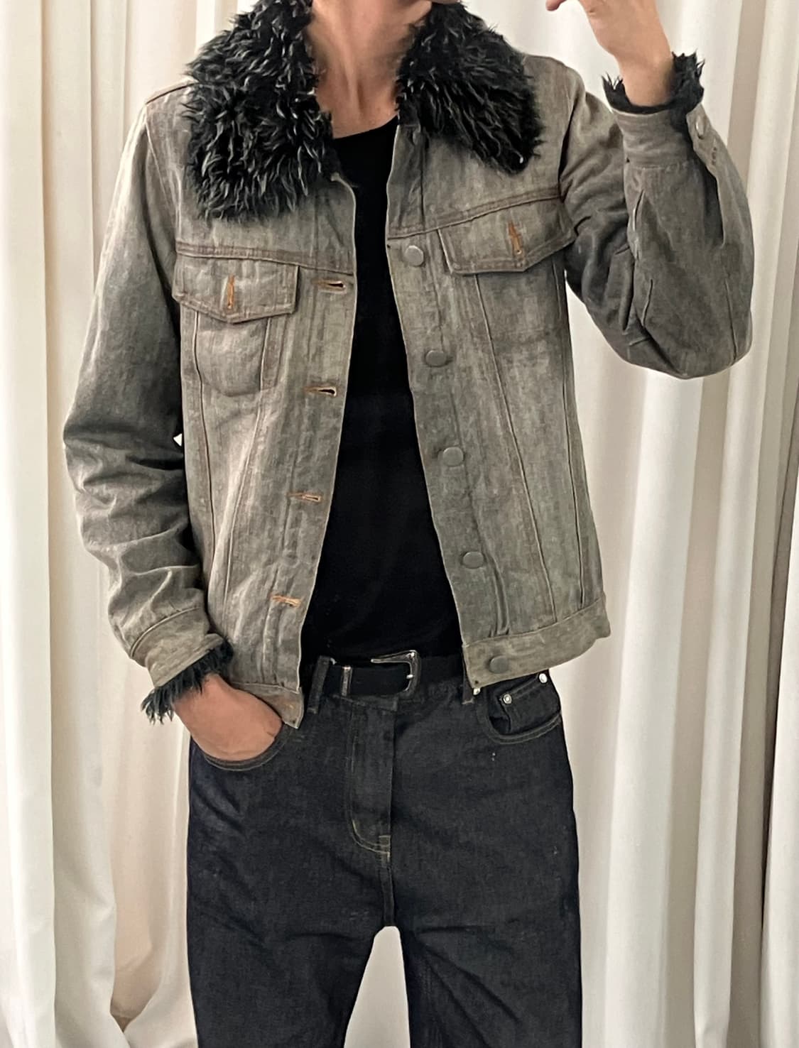 JPN VTG 빈티지 퍼 워싱 데님 자켓 M 상품이미지7