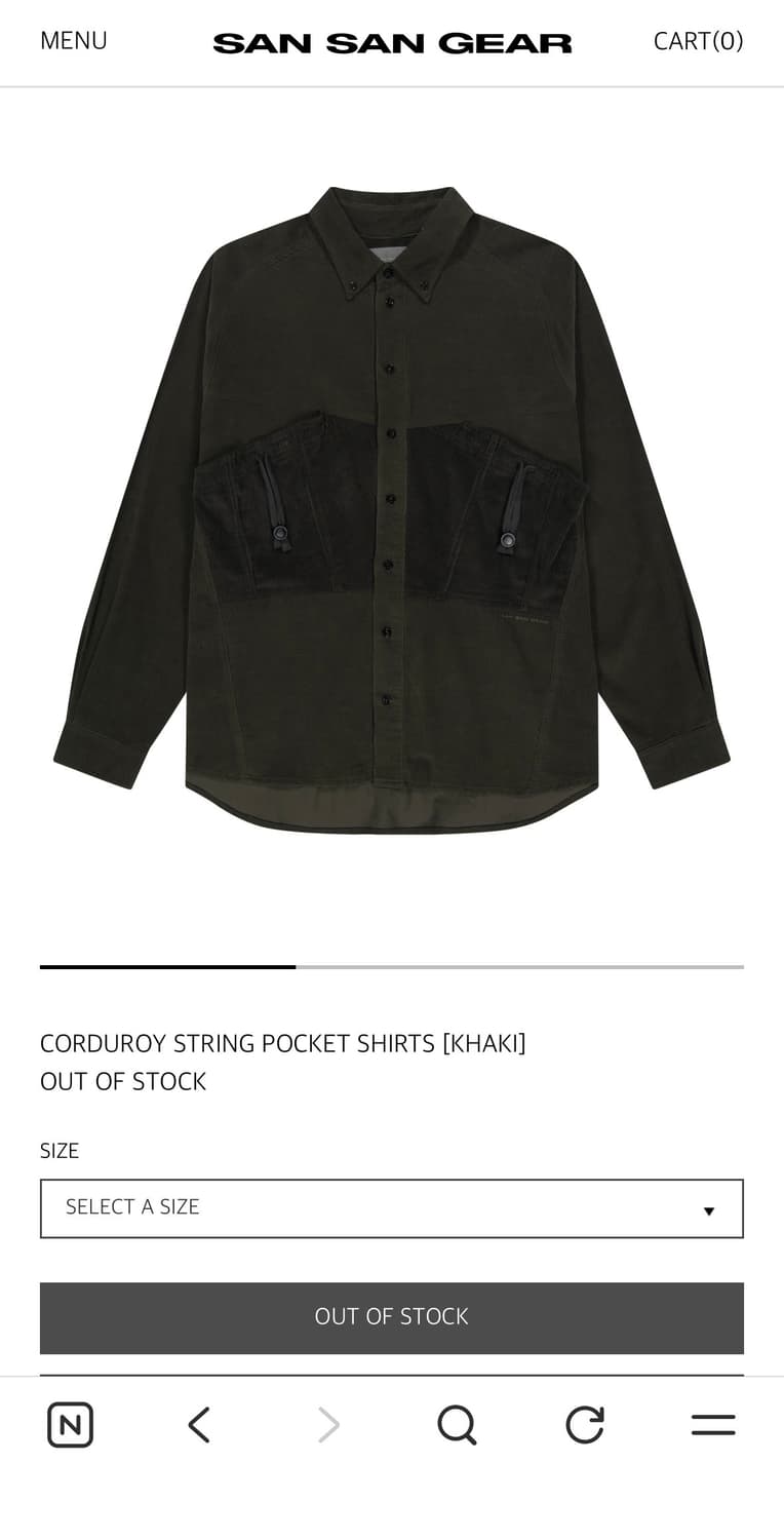 산산기어 CORDUROY STRING POCKET SHIRTS 카키 상품이미지3