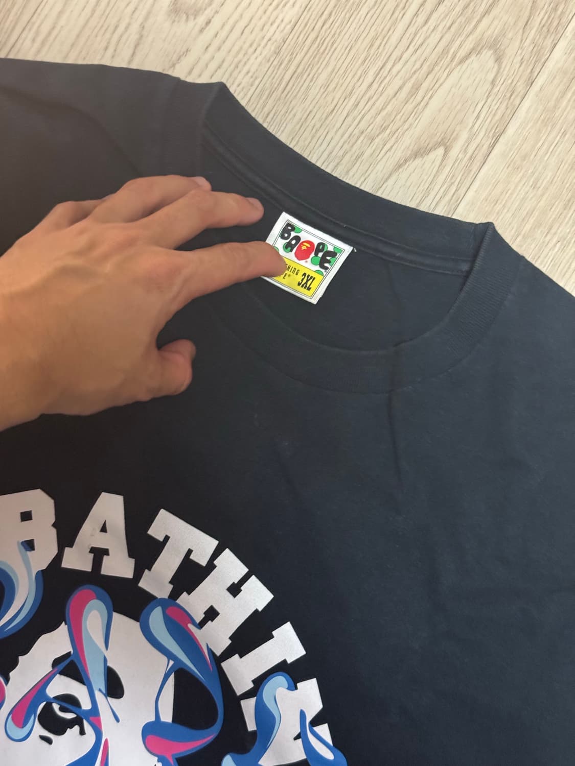 베이프 블루 카모 컬리지 티셔츠 블랙 상품이미지2