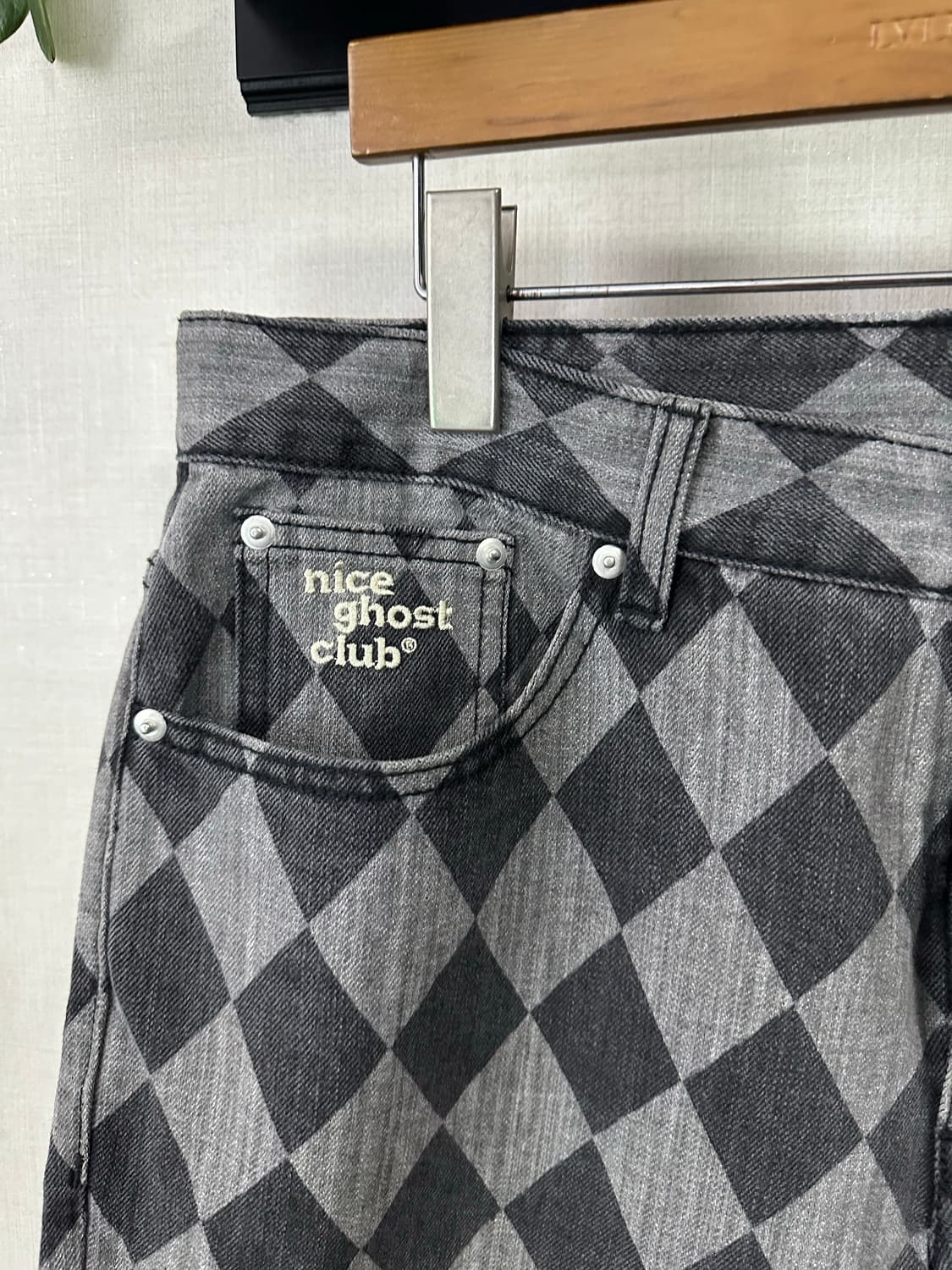 나이스고스트클럽 바지 체크 데님 34 상품이미지1