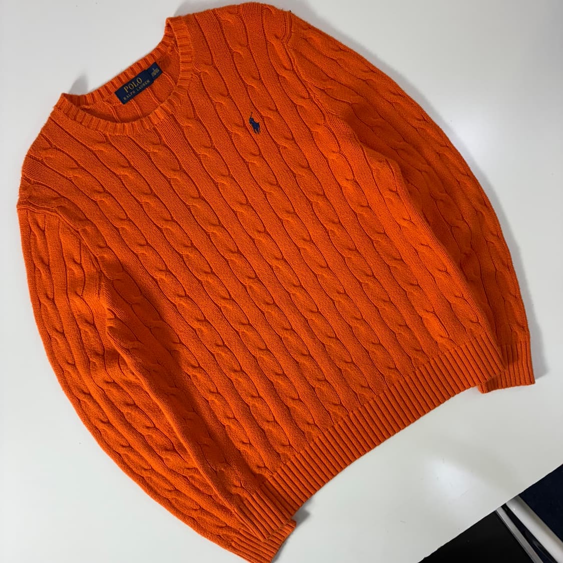 Polo 폴로 랄프로렌 신형 코랄 오렌지 케이블 라운드 니트 상품이미지2